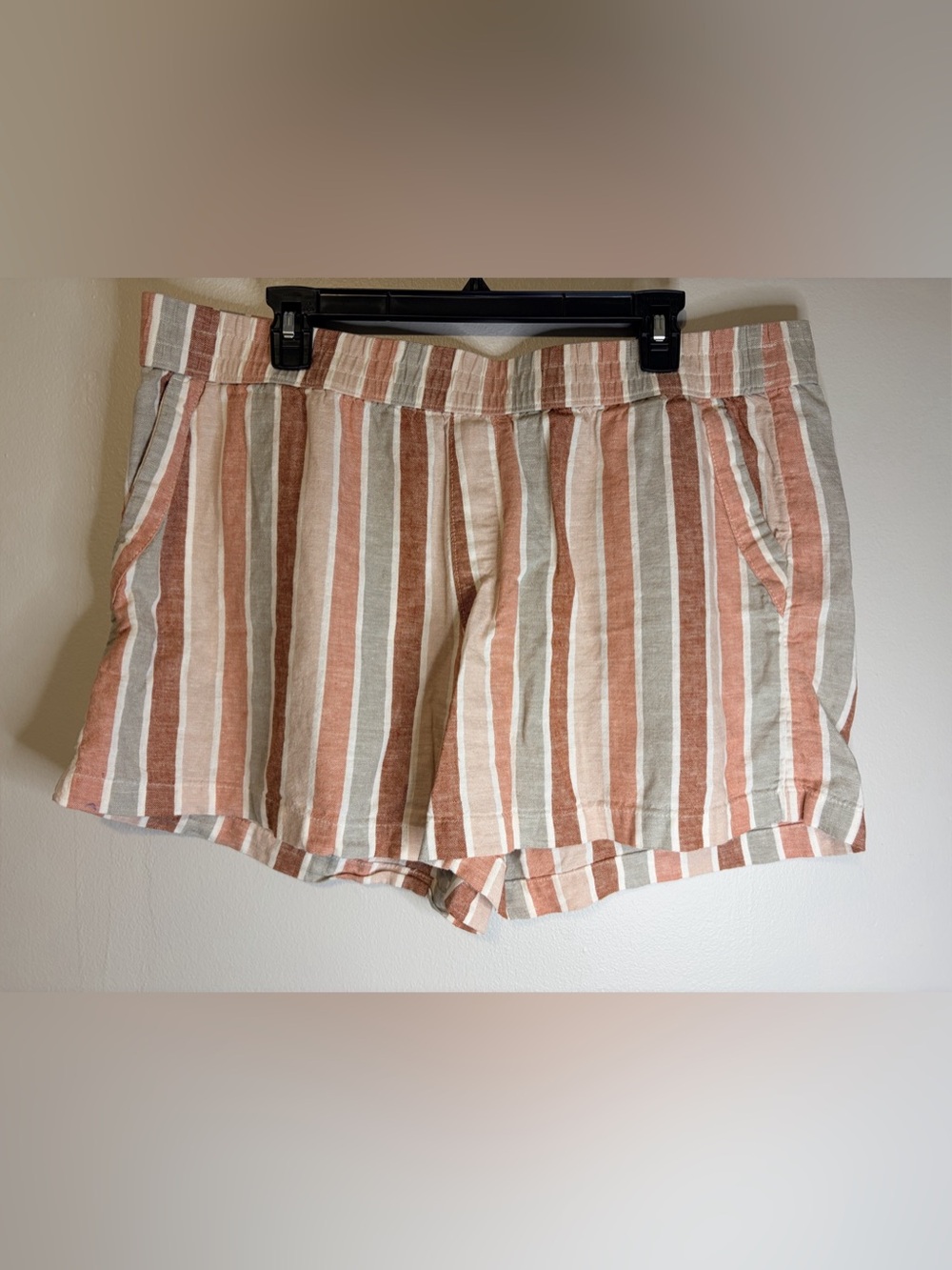 Sonoma Goods For Life Striped Linen Blend Shorts in Pink & Gray Size XL